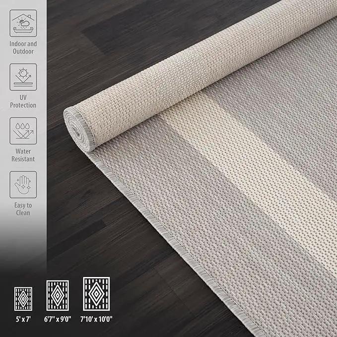 CAMILSON Outdoor Rug 6x9,Modern Outside Rugs for Patios Porches Waterproof Durable Washable Non-Shedding, Easy-to-Clean Indoor Outdoor Area Carpet (6 x 9, Bordered - Gray/White) by GreenHaven Gardens