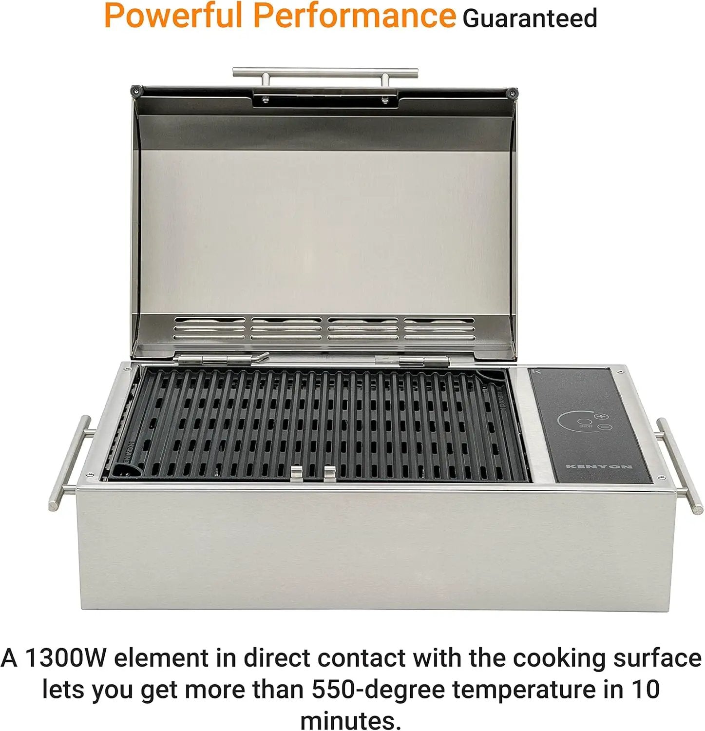 Kenyon Frontier Portable Electric Grill, Waterproof Digital Touch Control, UL-Approved For Indoor And Outdoor Use, Stainless Steel, Rust-Proof Grill, Quick Heat Up, Dishwasher Safe, 120V by GreenHaven Gardens