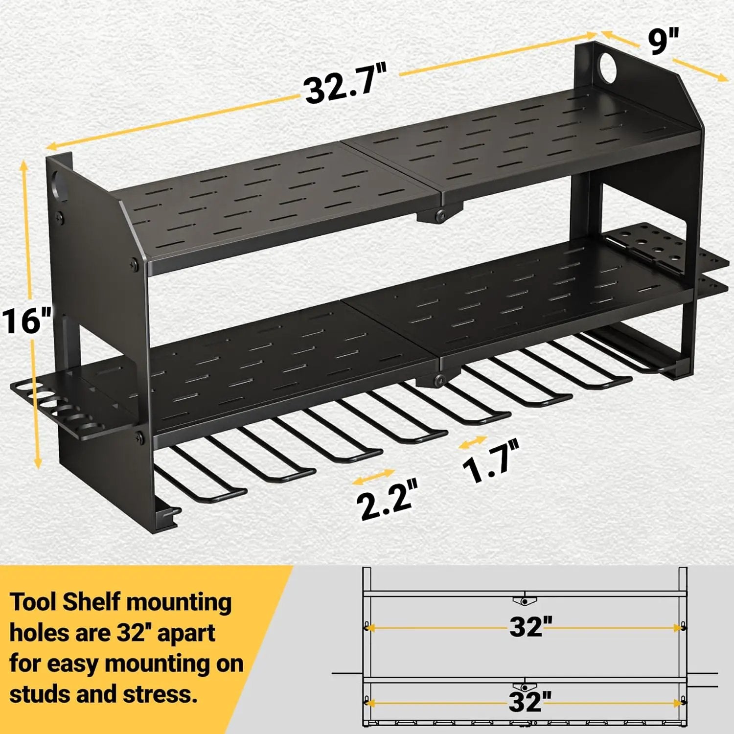 YYR Power Tool Organizer Wall Mount, Cordless Drill and Battery Holder, Electric Tools Hanger Storage Rack, Garage Organization Floating Shelf - Metal, Black by GreenHaven Gardens