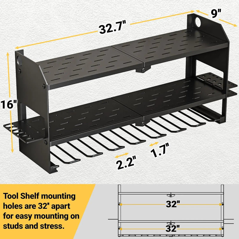 YYR Power Tool Organizer Wall Mount, Cordless Drill and Battery Holder, Electric Tools Hanger Storage Rack, Garage Organization Floating Shelf - Metal, Black by GreenHaven Gardens