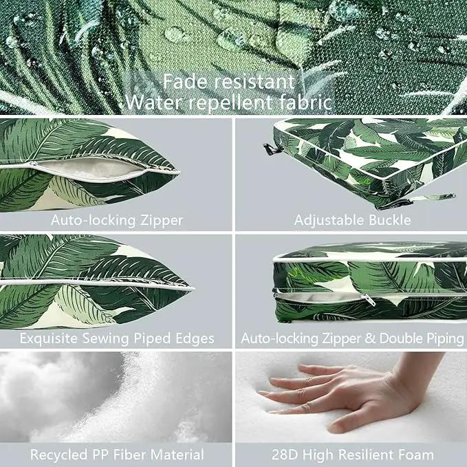 LVTXIII Outdoor Deep Seat Cushion 24"x24"x4" Patio Seat and Back Cushion Set Seasonal Chair Cushion for Dining Arm Chairs, Wicker Chairs and Garden Furniture Decoration, Swaying Palms Green by GreenHaven Gardens
