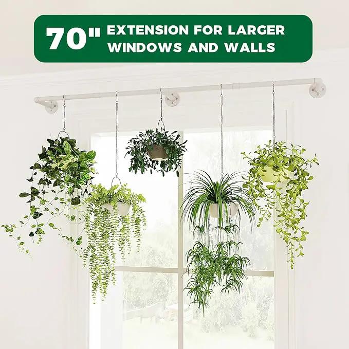 Bamworld Hanging Planters for Indoor Plants Plant Hanger Indoor Hanging Plant Holder Window Plant Shelves Metal Rod(Pot&Plant Not Included) 70in White by GreenHaven Gardens
