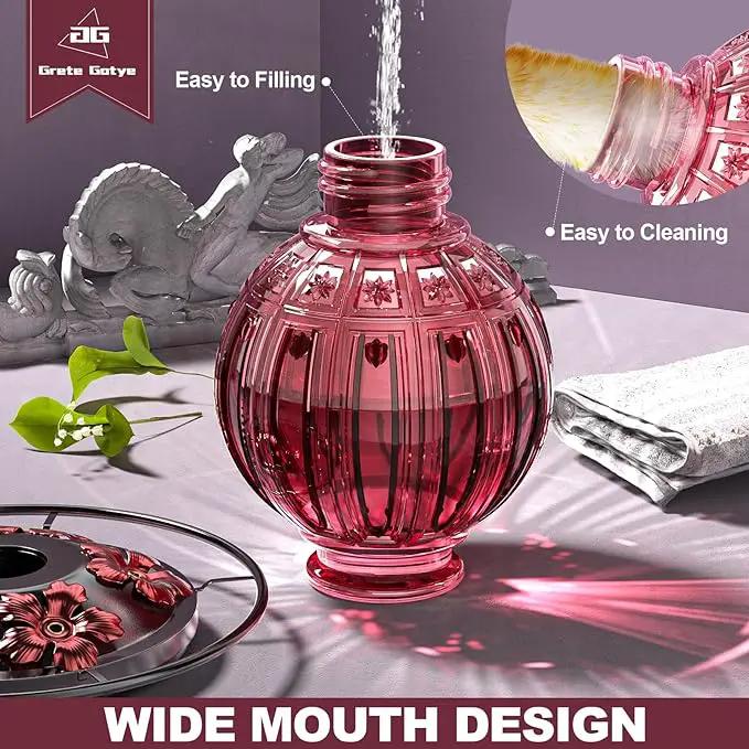 2 Pack Glass Hummingbird Feeder for Outdoors Hanging, Bird Nectar Feeder with Perch & 5 Flower Feeding Ports, 26 Oz Leak Proof for Outside Garden Decor Backyard, Gifts for Women Mom, Red & Green Blue by GreenHaven Gardens