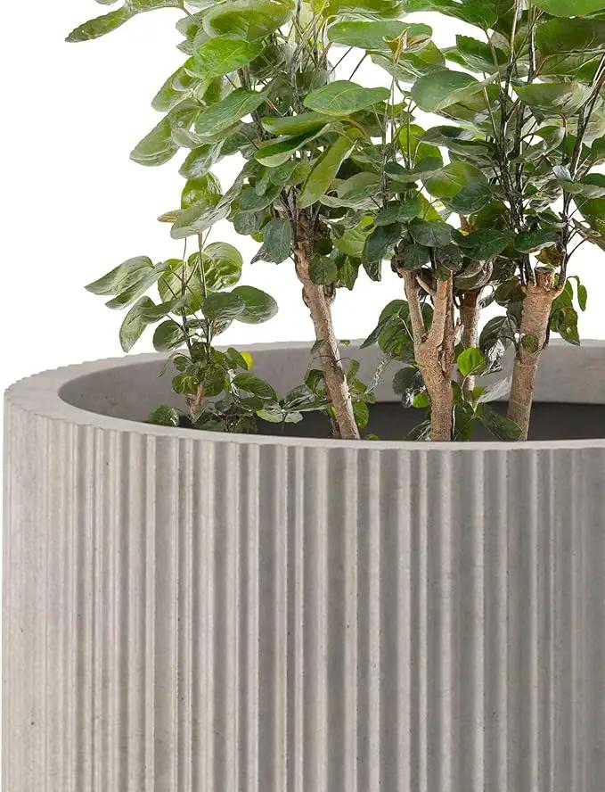 Kante 24 Inch Tall Round Concrete Planter, Large Indoor Outdoor Plant Pots with Drainage Hole and Rubber Plug, Modern Decorative Garden Pots for Home Patio Porch, Textured Weathered Concrete by GreenHaven Gardens