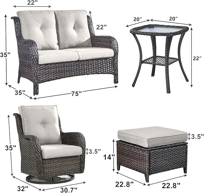 Outdoor Wicker Patio Furniture Set - 6 Piece Rattan Patio Conversation Set with 2 Rocking Swivel Chairs,2 Ottomans,1 Loveseat and 1 Side Table for Porch Deck Backyard Garden(Brown/Beige) by GreenHaven Gardens