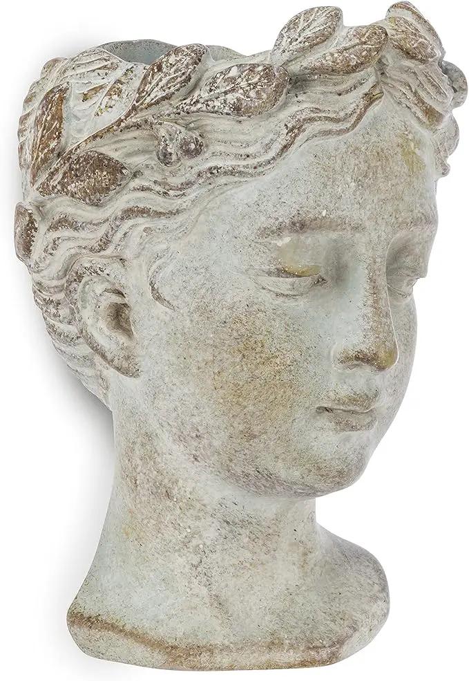 Abbott Collection Goddess Head Wall Planter - Small Cement Indoor and Outdoor Planter Pot - Grecian Woman Statue Head Planter for Flowers and Succulents (Grey, 3" Opening) by GreenHaven Gardens