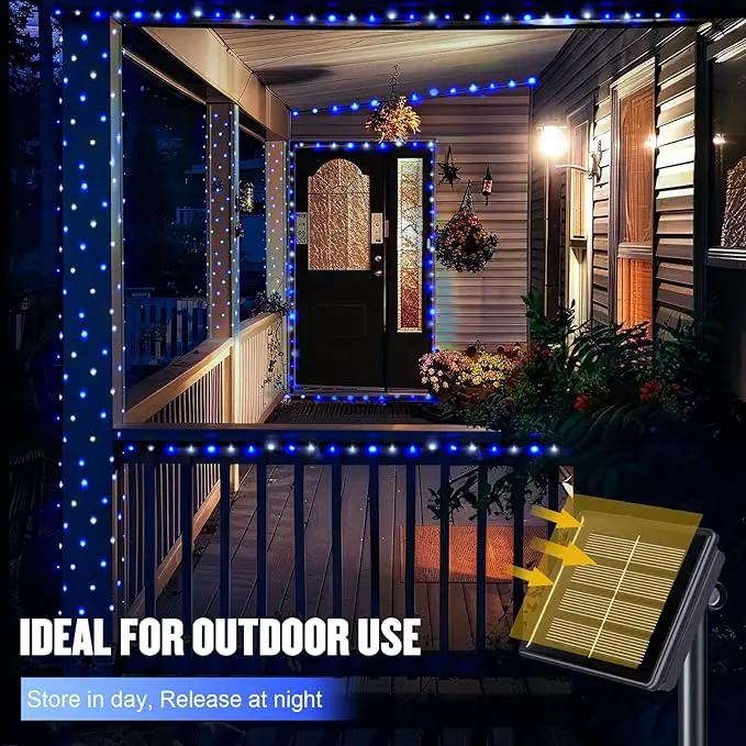 JMEXSUSS 2 Pack Blue and White Solar Christmas Lights, Each 33FT 100 LED Solar String Lights Outdoor Waterproof, 8 Modes Mini Fairy Lights for Outside Yard Patio Christmas Decorations by GreenHaven Gardens
