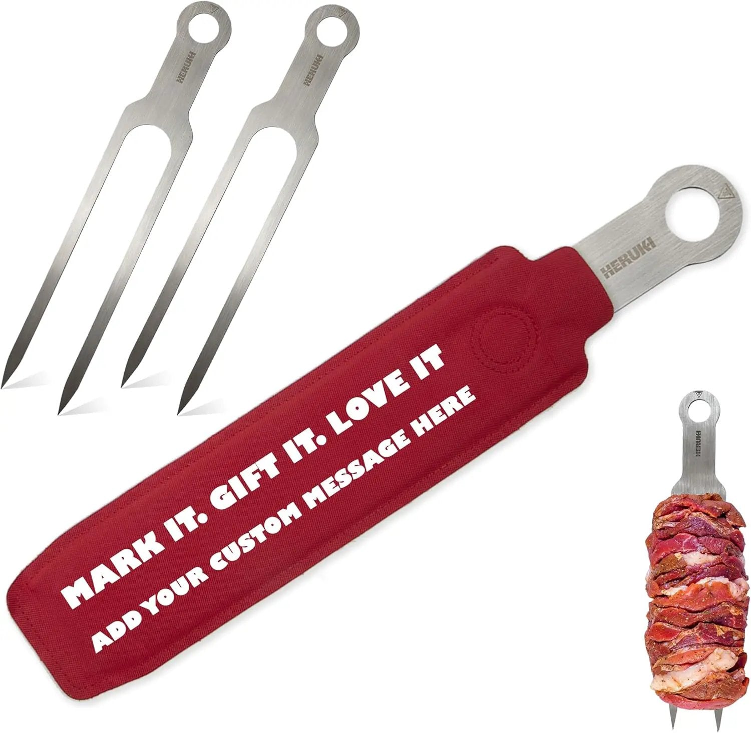 Double Skewers 14.4" Stainless Steel Heavy Duty Double Prong Skewers for BBQ Kabob Shawarma Meat Fish Chicken Gift for Valentine Accessories for Grill Master Arsenal - 2 Units (Personalized) by GreenHaven Gardens