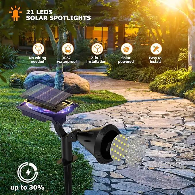 Solar Spot Lights Outdoor, 21 LEDs Brightness Solar Outdoor Lights IP67 Waterproof, 2-in-1 Adjustable Outdoor Lights Solar Powered for Yard Trees Patio Pathway Yard Flag - Cool White(6 Pack) by GreenHaven Gardens