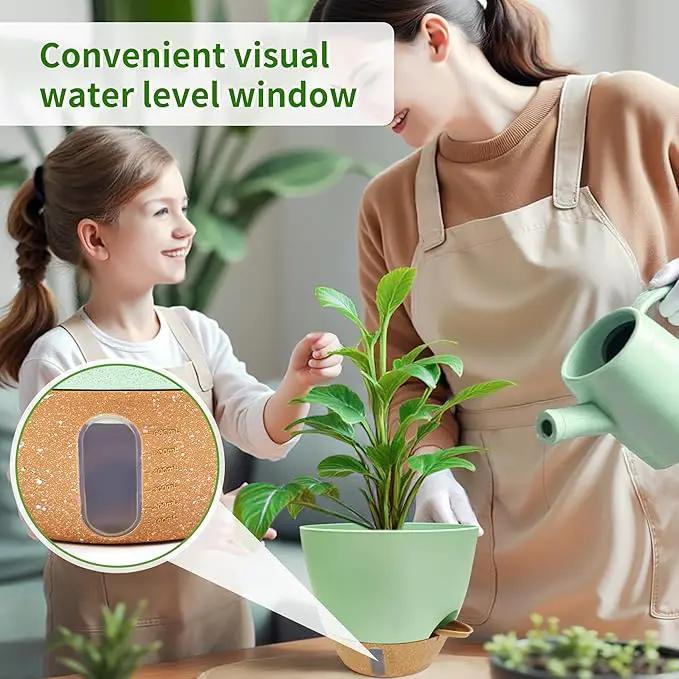 12/10/9/8 inch Self Watering Pots with Visual Water Window, Extra Large Self Watering Plant Pot with Drainage Holes and Saucers, Green Flower Pots for Indoor Plants by GreenHaven Gardens