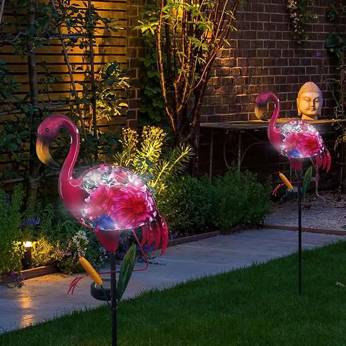Solar Garden Lights, Glass & Metal Flamingo Solar Garden Decor Solar Pathway Lights Solar Garden Stakes Decorative Yard Art Yard Decor Waterproof for Patio Lawn Courtyard by GreenHaven Gardens