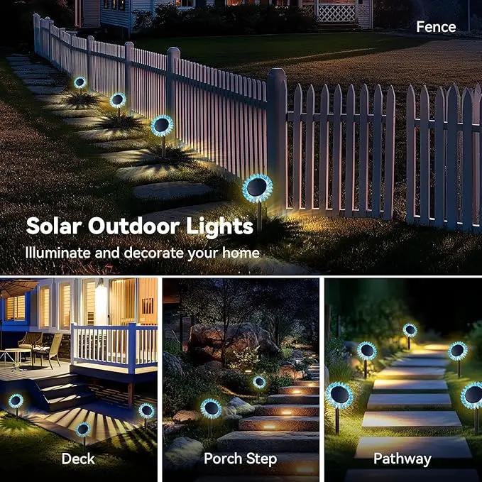 Outdoor Solar Lights, 4 Pack Led Solar Sunflower Lights, Stake/Wall 2-in-1 Waterproof Solar Garden Lights for Yard, Landscape, Fence, Patio, Driveway, Pathway, Backyard Decoration (Warm White) by GreenHaven Gardens