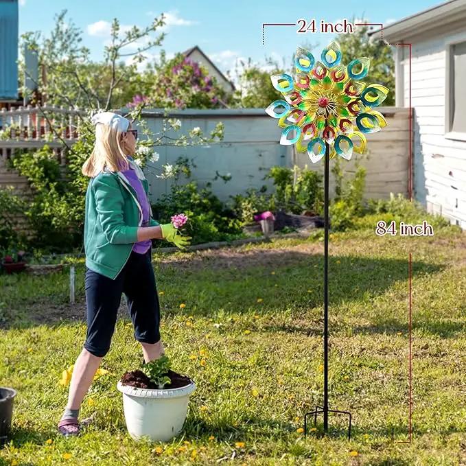 Wind Spinners, Large Metal Windmill 24" Dia 84" High, Outdoor Wind Sculpture & Spinners for Yard Garden Decor(Double Sided) by GreenHaven Gardens