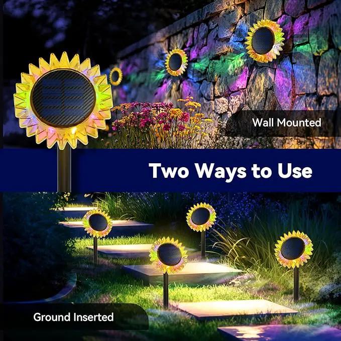 Outdoor Solar Lights, 6 Pack Led Solar Sunflower Lights, Stake/Wall 2-in-1 Waterproof Solar Garden Lights for Yard, Landscape, Fence, Patio, Driveway, Pathway, Backyard Decoration (Colourful) by GreenHaven Gardens