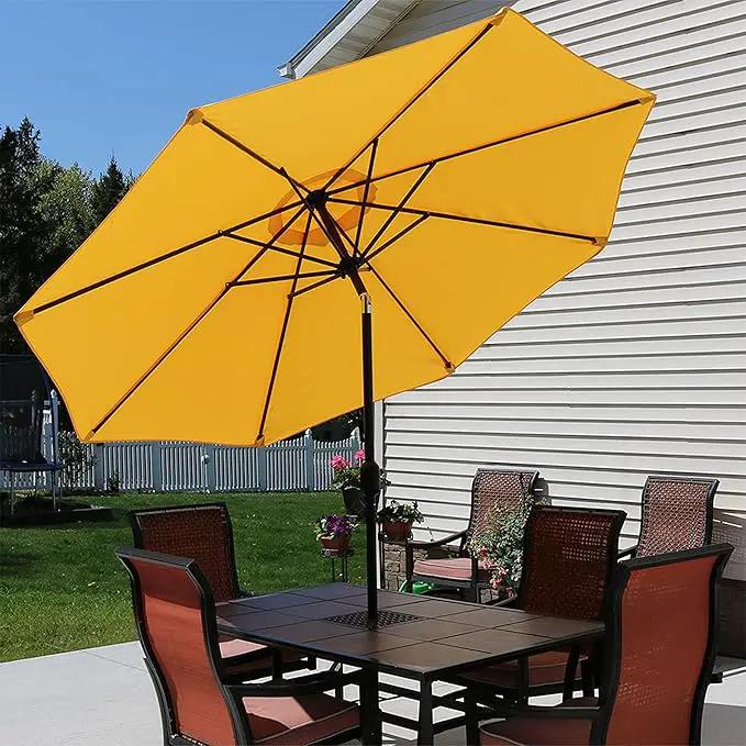 Sunnydaze Outdoor Patio Umbrella - Polyester Table Market Umbrella with Push-Button Tilt and Crank - 8 Sturdy Ribs - Gold - 9ft by GreenHaven Gardens