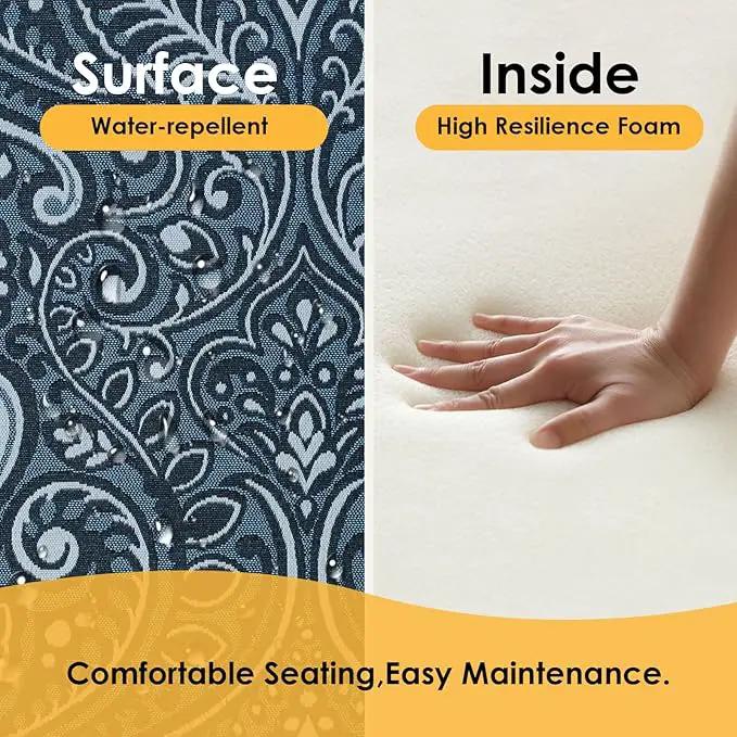 Outdoor Square Corner Seat Cushion, 19"x19"x3", Set of 4, Non Slip Seat Cushion Pads with Removable Cover for Patio Furniture, Garden Yard Lawn, Damask Vine by GreenHaven Gardens