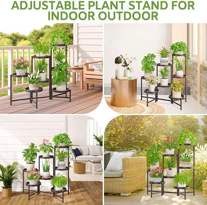 iDavosic.ly 7 Tier Large Plant Stand Indoor, 10 Inch Wide Tall Corner Metal Plant Stands Outdoor for Multiple Plants, Folding Tiered Flower Display Holder Rack Shelf, Violet Bronze by GreenHaven Gardens