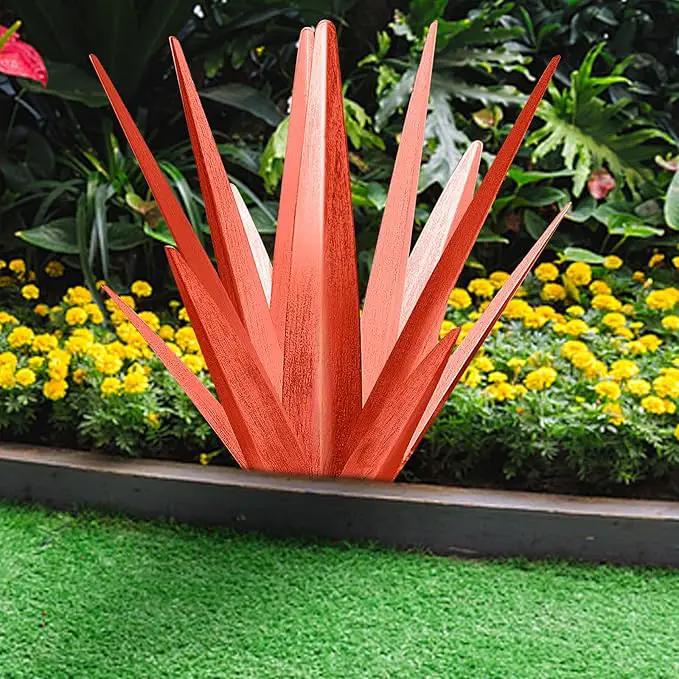 Enlarge Metal Plants Tequila Rustic Sculpture, Outdoor Patio Yard, Home Decor Hand Painted Agave Garden Statue, Outdoor Lawn Ornaments Yard Stakes for Mom Gift (1 RED Large) by GreenHaven Gardens