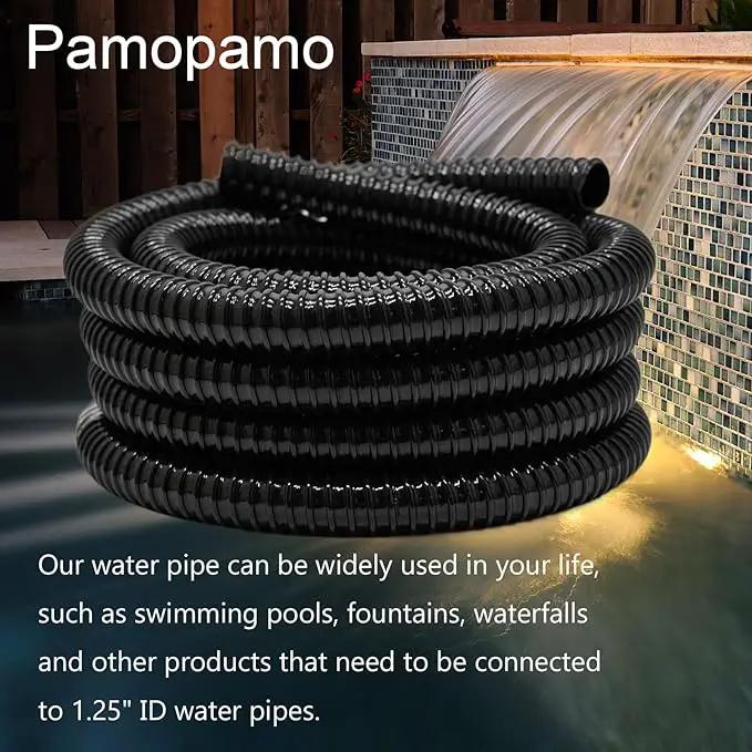 1.25 Inch Pond Tubing, 1-1/4 Dia ID Corrugated Water Pipe, 20 Feet Length Flexible PVC Hose Pipe with Pipe Fittings, Aquarium, Pond Waterfall, Garden Pond Pump Drainage Tube Black by GreenHaven Gardens