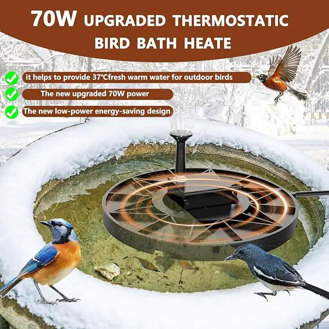 Bird Bath Heater Pond Heater 70W Shallow Water Pond deicer Energy-Saving, thermostatically Controlled Winter Outdoor with a Protective Socket Cover (with Water Pump) by GreenHaven Gardens