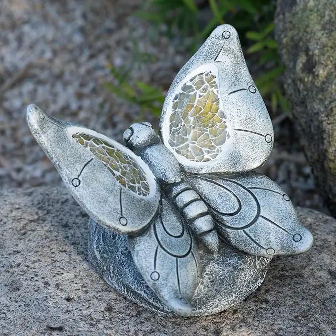 Garden Statue Butterfly,Solar Butterfly Decor for Outdoor,Resin Butterflies Figurine with Solar Light for Patio,Balcony,Yard,Lawn Ornament,Perfect Garden Gift by GreenHaven Gardens