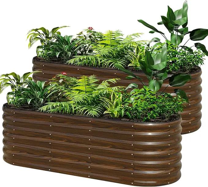 SnugNiture Galvanized Steel Raised Garden Bed, 6x2x2 ft, Outdoor Oval Deep Root Planter Box for Growing Vegetables, Flowers and Fruits by GreenHaven Gardens