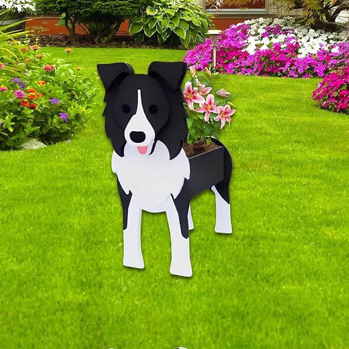 Border Collie Dog Planter Plant Pots,Cute Garden Dog Flower Planter,Dog Planters Birthday Gifts for Women,Office,Indoor/Outdoor Decor（9.45 * 5.94 * 13.39in） by GreenHaven Gardens
