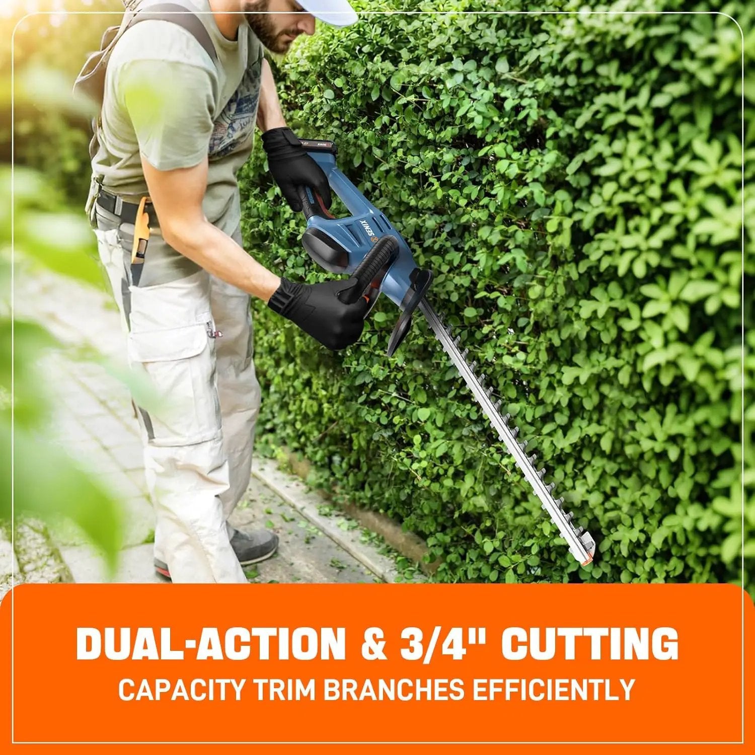 SENIX X2 20 Volt Max* 18-Inch Battery Powered Cordless Hedge Trimmer, Brushless Motor, Double-Sided Dual Action Blades, 3/4" Cutting Capacity, Includes Blade Cover, 2.5 Ah Battery & Charger (HTX2-M) by GreenHaven Gardens