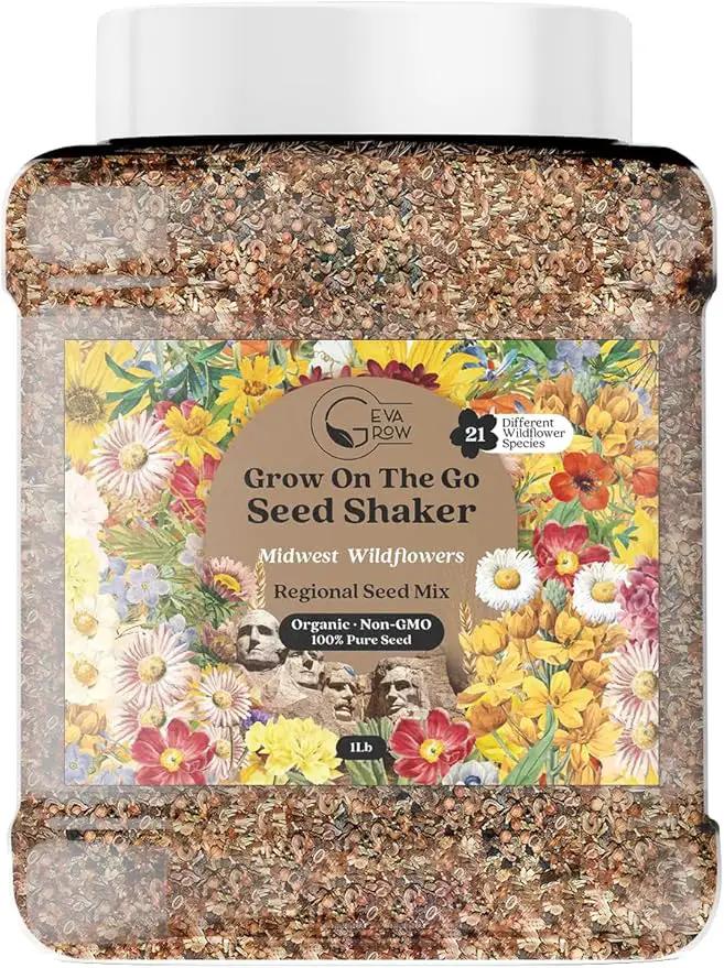 Midwest Wildflower Seeds Regional Mix - Organic, Non-GMO - 100% Pure Seed - 21 Different Wildflowers Seeds of Annual and Perennial, 1 LB Tub by GreenHaven Gardens