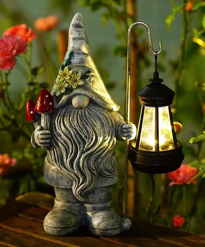Solar Gnome Statue for Outdoor Decor: Outside Garden Sculpture for Yard Lawn Balcony Patio Porch- Birthday Gifts for Mom Women Grandma by GreenHaven Gardens