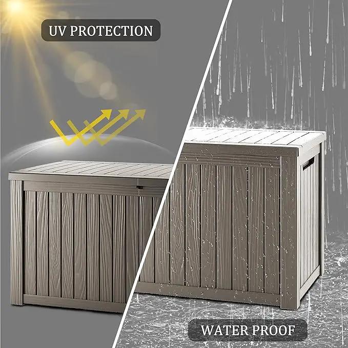 270 Gallon Heavy Duty Outdoor Storage Box - Extra Large Package Protection for Outside Deliveries, Patio Storage Bench & Resin Deck Chest with Lock, UV-Resistant, Slate Grey by GreenHaven Gardens