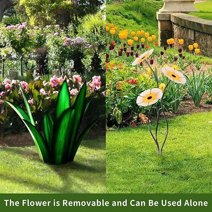 Upgraded Large Metal Yard Art, Agave Plant Yard Decorations Outdoor Sculpture, Flowers for Outside, Waterproof Outdoor Garden Decor (Purple + Blue Flower) by GreenHaven Gardens