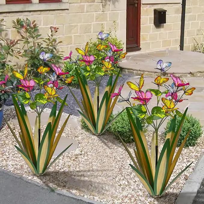 Garden Outdoor Butterfly Enlarge Thickened Wind Resistant Metal Agave Garden Art Metal Plant Country Sculpture Statue Decorations Ornaments Artificial Waterproof Butterflies(Light Green 2pcs) by GreenHaven Gardens