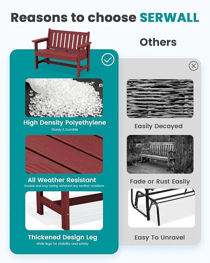 SERWALL Outdoor Bench, HDPE Outdoor Benches Weatherproof, 2-Person Garden Bench with 660 lbs Weight Capacity, Patio Benches for Outdoors, Garden, Porch, Backyard and Park, Red, 6 Pack by GreenHaven Gardens