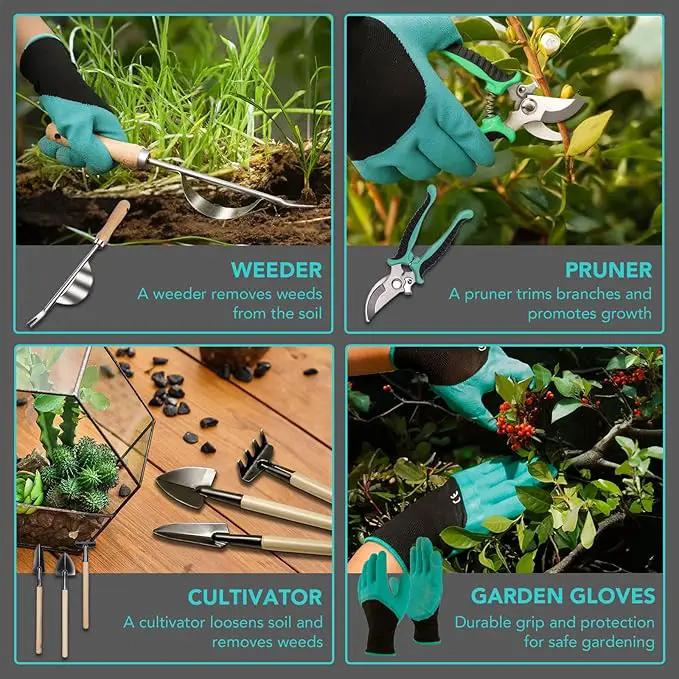 Gardening Tools 14-Piece Heavy Duty Gardening Hand Tools with Fashion and Durable Garden Tools Organizer Handbag,Rust-Proof Garden Tool Set by GreenHaven Gardens