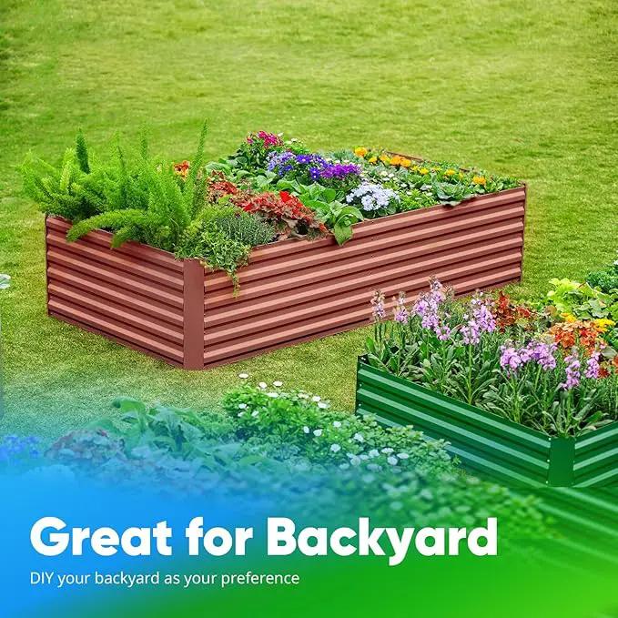 Quictent Galvanized Raised Garden Bed Metal Planter Box Bottomless for Backyard Outdoor, Include 1 pc Tomato Cage, Terracotta, 6x3x2 Ft by GreenHaven Gardens