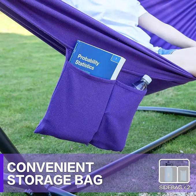 PNAEUT Double Hammocks with Stand for Outside, Portable Space Saving Heavy-Duty Steel Stand for Indoor Outdoor Patio with Carrying Bag, 450 lbs Capacity (Purple) by GreenHaven Gardens