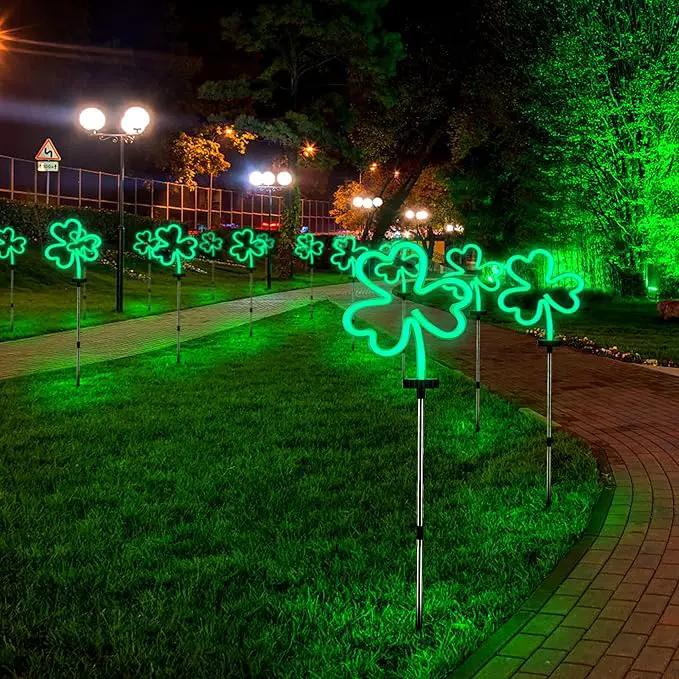 BlcTec St Patricks Day Decorations Outdoor, 4PCS Shamrock Neon Lights with Stainless Steel Stakes, Waterproof Irish Green Shamrock Pathway Lights for Yard Lawn Garden Porch Decor, Plug in by GreenHaven Gardens