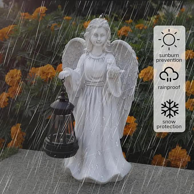 Solar Garden Statues Outdoor Décor,Angel Outdoor Statues with Lantern,Resin Garden Sculptures & Statues Garden Decor for Outside Patio Lawn Women Mom Gift (Angel with Lantern) by GreenHaven Gardens