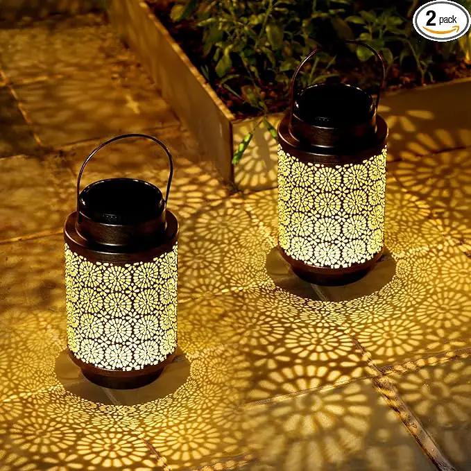 2 Pack Solar Lanterns Outdoor Waterproof, Hanging Led Lantern Garden Decorative, Metal Decorative Garden Lights, Solar Outdoor Lights Decor for Table Patio Garden Yard Pathway, Bronze, T00012 by GreenHaven Gardens