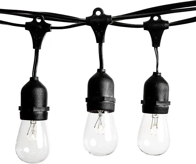 Hometown Evolution, Inc. 50 Foot E26 Commercial Outdoor String Lights with 25 Suspended Sockets and S14 Clear Bulbs for Weatherproof Heavy Duty Vintage Outside Lighting by GreenHaven Gardens