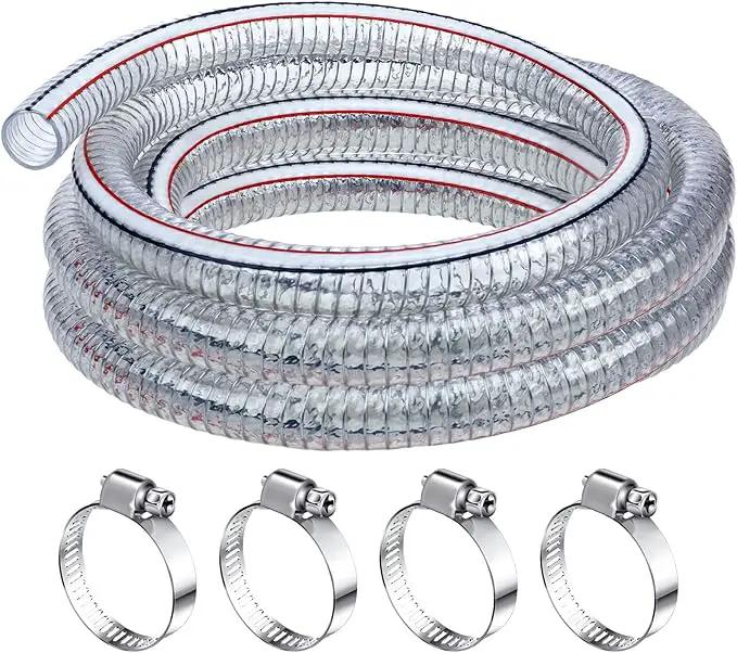 Frienda Heavy Duty Steel Wire Flexible Tubing with Fasteners PVC High Pressure Drain Hose Tube Pond Tubing Clear Wire Reinforced for Pond Bilge Pump Vacuum Suction Hose(6.6 Ft, 3/4 Inch Id) by GreenHaven Gardens