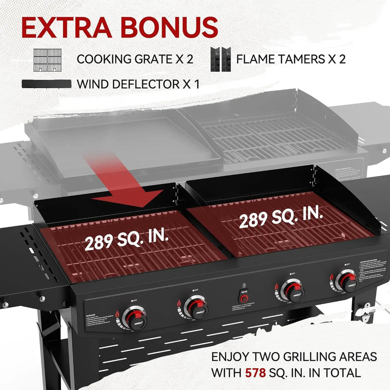 Royal Gourmet GD405A 4 Burner Propane Gas Grill and Griddle Combo with Grilling Gear Set, Griddle Grill Combo with Foldable Side Tables for Outdoor Cooking While Camping or Tailgating, Black by GreenHaven Gardens