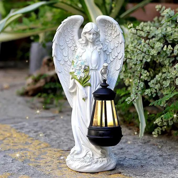 Solar Angel Outdoor Garden Decor Statues – 13.2 inches Solar Outdoor Sculptures for Outside Yard Art Patio Balcony Front Lawn Ornaments Gifts for Mom Grandma Women by GreenHaven Gardens