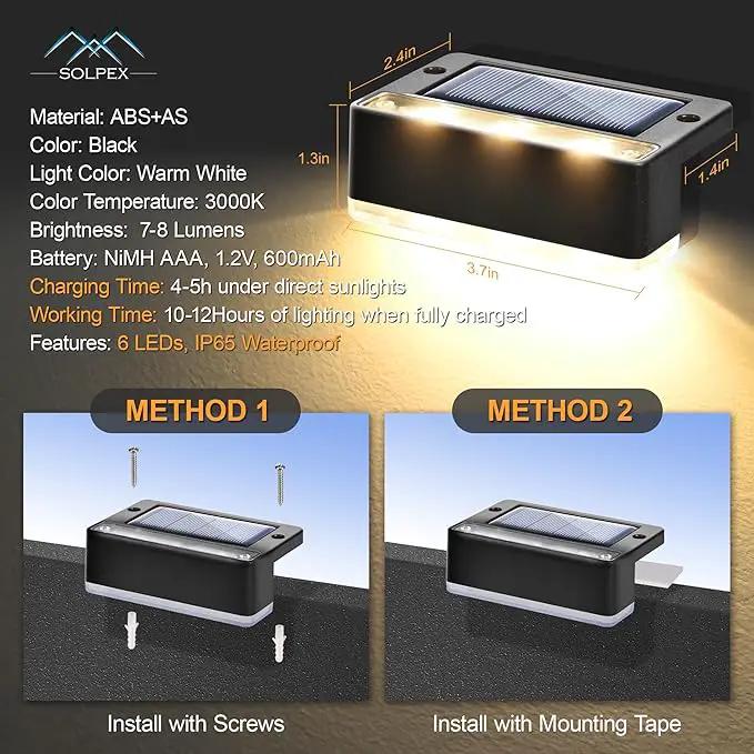 SOLPEX Solar Fence Lights, 6 LEDs Solar Lights Outdoor Waterproof Solar Powered for Deck, Stair, Front Porch, Balcony, Walkway, Garden, Yard, Patio, Pool Decor, IP65 Waterproof (12 Pack, Warm White) by GreenHaven Gardens