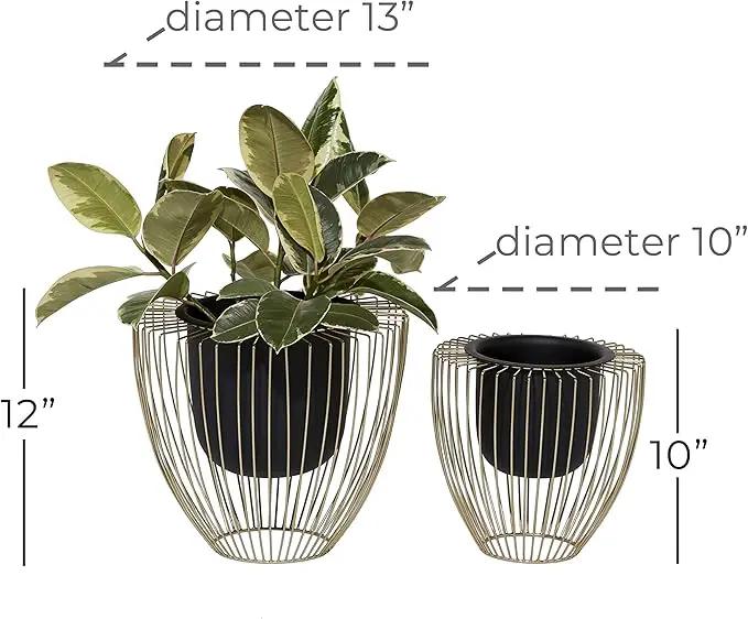 Deco 79 Contemporary Metal, Set of 2 Planters 10", 12"H, Black by GreenHaven Gardens
