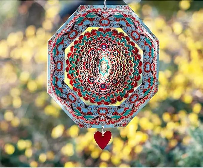 Wind Spinner Mandala Mystique 12 inches – 3D Stainless Steel – Laser Cut Metal Art Geometric Pattern - Hanging Wind Spinner, Kinetic Yard Art Decorations - Indoor/Outdoor Decor by GreenHaven Gardens