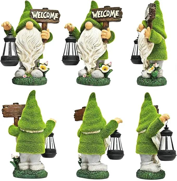 ASAWASA Gnomes Decorations for Yard with Solar LED Light, 10.8" Large Outdoor Funny Garden Lawn Gnome Decor with Welcome Sign by GreenHaven Gardens