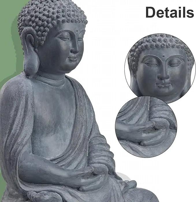 TOETOL Outdoor Buddha Large Statue Meditative Asian Zen Indoor 20” High Medium Yard Decor Magnesium Oxide Stone for Yard Garden Patio Deck Home, Dark Grey by GreenHaven Gardens