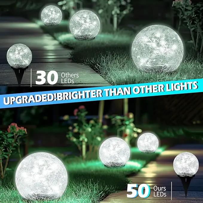 Garden Solar Ball Lights Outdoor Waterproof, 50 LED Cracked Glass Globe Solar Power Ground Lights for Path Yard Patio Lawn, Outdoor Decoration Landscape White (2 Pack 4.7'') by GreenHaven Gardens